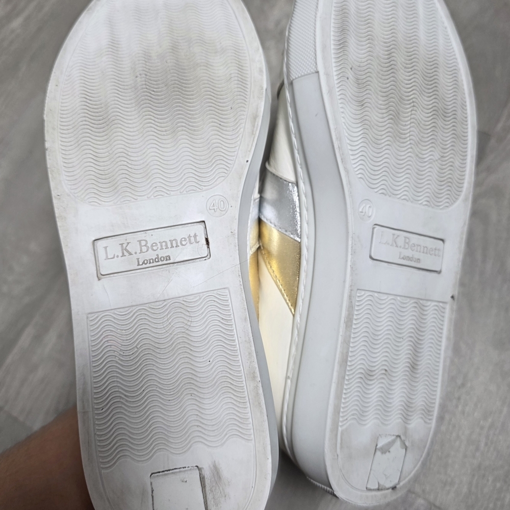 L.K. Bennett London White Leather Sneakers Gold Silver Detail Size 40 Women - Picture 9 of 9